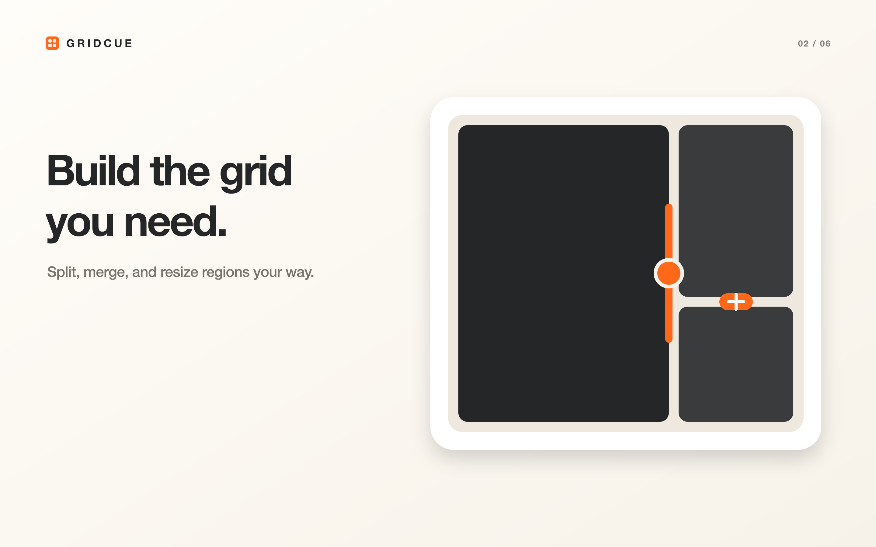 GridCueのグリッド編集を示す機能紹介ビジュアル
